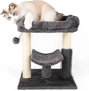Cat Scratcher Tree Cat Tower - Includes Scratching Posts & Cozy Cat Bed Platform - Stylish Tree Tower Cat Condo for Cats or Kitten with Self Grooming Cat Brush Cat Toys