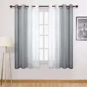 Sheer Eyelets Curtains for Bedroom 2 Pieces Set Reversible Semi Sheer Ombre Curtains for Living Room, Multi Sizes - Grey & White