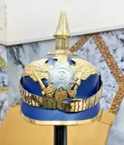 WWI German Pickelhaube Leather & Brass Blue Helmet Imperial Prussian Spike Gift