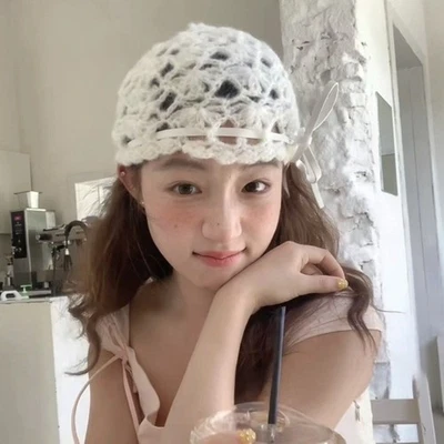 Strapped Crochet Hollow Knitted Hat Bohemian Style Ethnic Style Hat Ladies