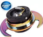NEW NRG BALL LOCK QUICK RELEASE GEN 3 BLACK BODY & NEOCHROME RING SRK-650BK-MC