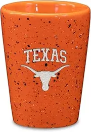 Rico Industries NCAA Texas Longhorns Primary 2oz Ceramic Shot Glass for Fans, Laser Engraved in Team Color Single Shot Glass