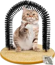 Cat Grooming Arch – Self Brush & Massager for Cats – Shedding Control, Back Scratcher, & Claw Care – Bristle Arch with Carpeted Scratching Base – Fun & Interactive Cat Station for Healthy Fur & Nails