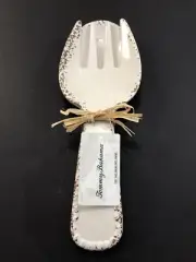 Tommy Bahama Beige/Cream Rustic Crackled Salad Server Set Serving Fork Spoon New