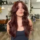 Long Wavy Burgundy Wig Red Layered Wig with Curtain Bangs for White Black Wom...