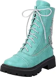[XIEPP] Women's Retro Lace up Combat Ankle Boots with Flat Heel and Chains