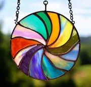 Handmade in QLD Australia RAINBOW SPIRAL SEASHELL Stained Glass OCEAN SUNCATCHER
