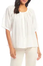 Karen Kane Embroidered Cotton Button-Up Peasant Top in Off White at Nordstrom, Size Small