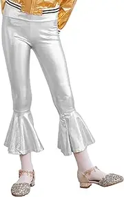 [Oyolan] Girls Ballroom Dance Pants Metallic Flare High Waisted Bell Bottom Legging Pants Jazz Hip Hop Dance Trousers