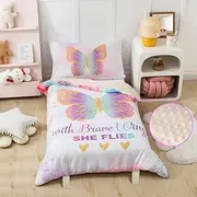 PINNKKU 4-Piece Toddler Bedding Set, Includes 1 Flat Sheet, 1 Fitted Sheet, 1 Comforter and 1 Reversible Pillowcase, Standard Toddler Comforter & Sheet Set, Ultra Soft Toddler Bed Set, Butterfly