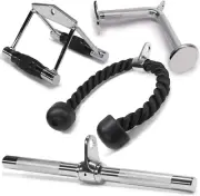 High-Quality Cable Machine Attachments - Tricep Rope, Double D & Straight Bar