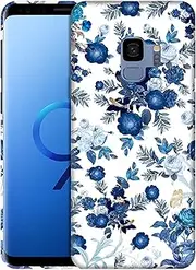 [GlamCase] for Samsung Galaxy S9, Samsung Galaxy S9 Case - Blue Floral Design Printed Slim & Sleek Cute Plastic Hard Snap on Protective Designer Back Phone Case/Cover for Samsung S9