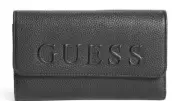 NEW GUESS Women's Donohue Black Logo Embossed Faux Pebbled Leather Wallet