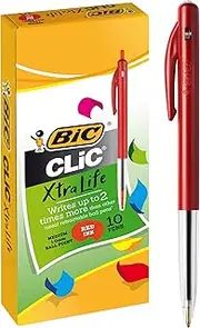 BIC 922619 Clic Retractable Ball Pens Medium Point (1.0 mm) - Red, Box of 10