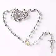 [DAVITU] fashion Plated plastic bead catholic rosary quality bead fashion rosary necklace - (Metal Color: silver)