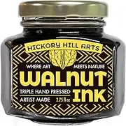 Hickory Hill Arts Handcrafted Walnut Ink, Large 3.75 Oz (112 mL) Comes in a Resealable Glass Inkwell for Calligraphy Dip Pens, Brushes, Dye or Stain