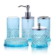 Glass Bathroom Accessories Set - Complete 5 Pc Glass Bathroom Accessory Set I...