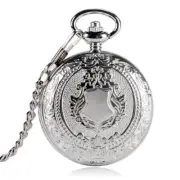 Mens Silver Tone Shield Case Hand Winding Mechanical Pocket Watch Chain Gifts
