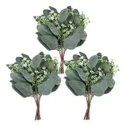 20pcs Artificial Eucalyptus Leaves Stems with White Seeds A-with White Berries