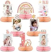 Groovy One Birthday Decorations, Groovy Party Decorations Honeycomb Centerpiece for Table, One Groovy Baby Birthday Decorations Girl Photo Table Centerpiece Party Supplies