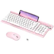 Wireless Typewriter Keyboard and Silent Mouse Combo - Cute Pink Keyboard with...