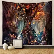 Magical Forest Tapestry Fantasy Plant Wall Hanging Tapestry Life Tree Elf Waterfall Flow Wall Art Hanging Home Bedroom Living Room Dormitory Decorative Wall Cloth (130 * 150cm)