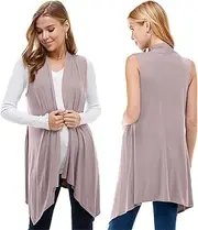 [Azules] Women's Solid Color Sleeveless Asymetric Hem Open Front Cardigan
