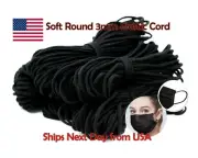 3mm (1/8'') Round Elastic Band Black Cord For DIY Face Masks 10-100 Yards