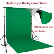 Large 3x3M Green Screen Pure cotton Backdrop 2.6×3 Background Stand Kit