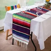 Mexican Table Runner for Party Wedding Decorations, Mexican Style Table Cloths, Mexican Tablecloth Table Cover for Decoration Folk-Custom Rainbow Table Runner Table Flag- 35x215cm