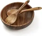 Wooden Salad Bowl Set with Server - Large 9.4" Solid Hardwood Salad Wooden Bowl