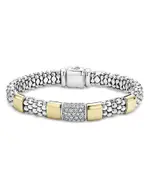 Lagos Sterling Silver & 18K Gold High Bar Diamond Bracelet, 8 - Exclusive