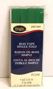 Emerald Single Fold Bias Tape NIP Wrights #200 044 Quilting tape, crafting, 4yds