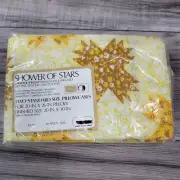 VTG Sears SHOWER OF STARS Yellow Gold Floral Star Standard Pillowcases Set of 2