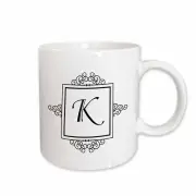 3dRose Initial letter K personal monogrammed fancy black and white typography el