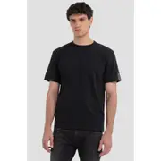 Replay Mens Basic Tee Jersey T-Shirt w/ Print Black
