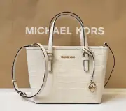 MICHAEL KORS JET SET TRAVEL XS CARRYALL TOTE SHOULDER BAG EMBOSSED OPTIC WHITE