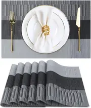 Placemats,Style Placemats for Dining Table Set of 6, Heat Resistant Place Mats, Washable PVC (bamboo grey)