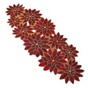 Cynthia Rowley Christmas Holiday Poinsettia Red Gold Beaded 37in Table Runner
