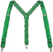 [NGUP] St Patrick's Day Suspenders for Men Shamrock Clover Suspenders Funny Stretch Y Back with Metal Clips, St. Patrick's Suspender