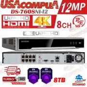Hikvision 8CH 12MP NVR DS-7608NI-I2/8P 8 Channel POE Hard Drive Purple Optional
