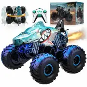 2.4G Remote Control Car Spray Rotating Remote Control Car Lights Music Shark Shape Off-Road Toy Car For Kids Color Blue