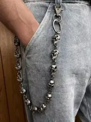 Silver Skull Wallet Chain 55cm Clip Closure Ruthenium Coating Used