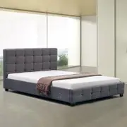 LINEN Gray Fabric Upholstery Bed Frame/Timber/Double/Queen/King
