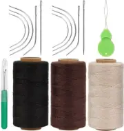 Aguja e hilo para extensiones de cabello 3 rollos de hilos de coser para tejer.