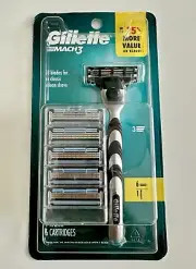 NEW! Gillette Mach 3 - Razor and 6 Refill Cartridges with 3 Blades