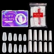 U-Shinein Nail Tips, Gel Nail Tips, Matte Medium Coffin and 500Pcs Square Nail Tips, Medium Pre-shaped Clear Full Cover False Art Polish, Soak Off Nail Extensions Acrylic Nails False Press on Nail Tips 420Pcs