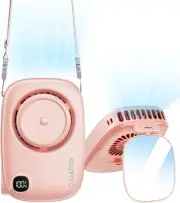 Mini Neck Fan, Rechargeable LED Power Display 360°Rotate Lash Makeup Mirror