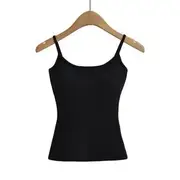 Plain Slim-Fit Padded Crop Cami Top Black - L