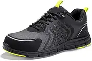 [SPIEZ] Work Shoes for Men Safety Composite Toe Shoes Non Slip Puncture Proof Lightweight Breathable Sneakers Black US7.5-12
